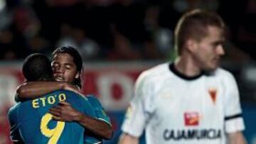 <b>TRIGOLEADOR. </b>Giovani dos Santos consiguió anoche, en Murcia, algo insólito: marcó sus tres únicos goles con el Barça en esta Liga.