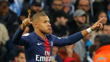 Kylian Mbappé celebrates scoring against Marseille.