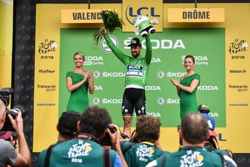 Peter Sagan celebra su tercera victoria en la decimotercera etapa del Tour.