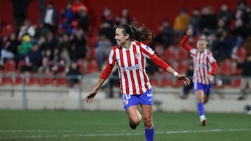 ALCALÁ DE HENARES (MADRID), 04/02/2026.- La centrocampista del Atlético Amaiur Sarriegi celebra tras marcar un gol durante el partido de cuartos de final de la Copa de la Reina, que disputan el Atlético de Madrid F y Athletic Club F este miércoles en el Centro deportivo Alcalá de Henares. EFE/ Víctor Lerena