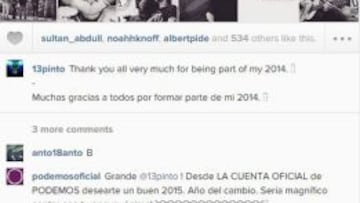 La contestaci&oacute;n de Podemos en la cuenta de instagram de Pinto.