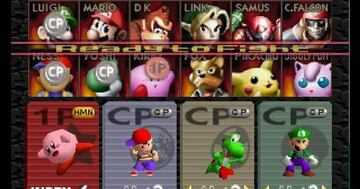 El roster de luchadores del primer Super Smash Bros. Conseguir la licencia de ambos Pokémon (Pikachu y Jigglypuff) fue lento y costoso.