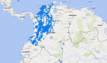 Mapa del coronavirus en Colombia.