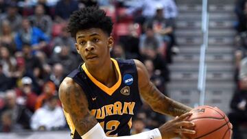 SAN DIEGO, CA - MARCH 16: Ja Morant #12 of the Murray State Racers handles the ball against the West Virginia Mountaineers during the first round of the 2018 NCAA Men's Basketball Tournament at Viejas Arena on March 16, 2018 in San Diego, California. Donald Miralle/Getty Images/AFP
== FOR NEWSPAPERS, INTERNET, TELCOS & TELEVISION USE ONLY ==