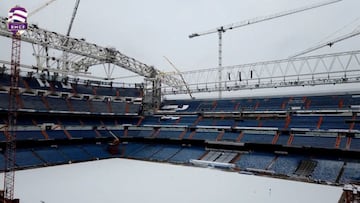 ¡Espectacular! El Bernabéu en obras y cubierto de nieve