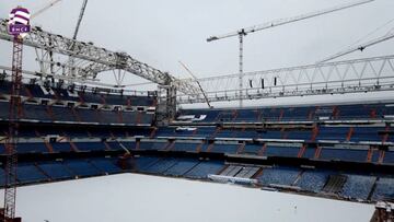 ?Espectacular! Imperdible el Bernab¨¦u completamente nevado y en obras