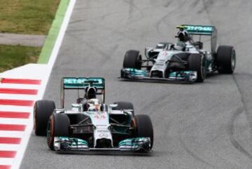 Los pilotos de Mercedes Lewis Hamilton y Nico Rosberg.