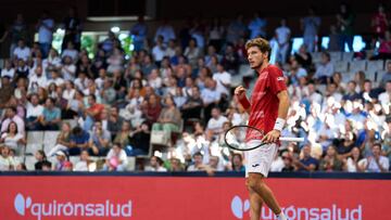 El tenista español Pablo Carreno of Spain celebra un punto durante su partido ante Arthur Rinderknech en el Gijón Open.