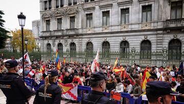 Cientos de personas durante una manifestación contra la amnistía, frente a la sede del PSOE, a 12 de noviembre de 2023, en Oviedo, Asturias (España). Convocada por Vox, se ha celebrado una concentración en Oviedo tras el pacto entre el PSOE y Junts que ha tenido lugar en Bruselas para investir al presidente del Gobierno en funciones y candidato socialista a la reelección, Pedro Sánchez. El pacto incluye una posible ley de amnistía.
12 NOVIEMBRE 2023;MANIFESTACIÓN;CONCENTRACIÓN;PROTESTA;VOX;AMNISTÍA;
Xuan Cueto / Europa Press
12/11/2023