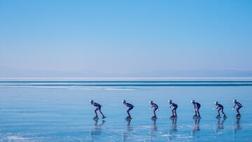 Patinaje de velocidad sobre la superficie del lago Cildir