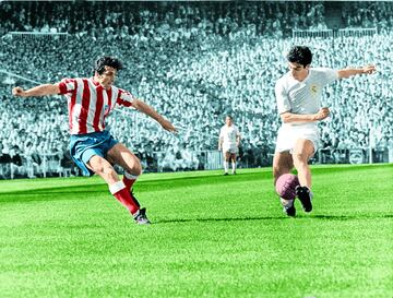 Manuel Sanchis durante un derbi contra el Atlético de Madrid 