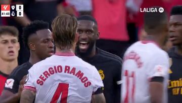 El codazo de Ramos a Bellingham que provocó esta trifulca con Rüdiger