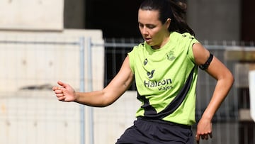 .Amaiur Sarriegi, durante un entrenamiento de la Real Sociedad de la temporada 2024-25. Un derbi como cura de una Real más herida que nunca