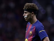 MADRID, 14/04/2026.- El centrocampista del FC Barcelona Fermín López durante el encuentro correspondiente a la vuelta de los cuartos de final de la Liga de Campeones que disputan este martes Atlético de Madrid y FC Barcelona en el estadio Metropolitano, en Madrid. EFE/ Juanjo Martín