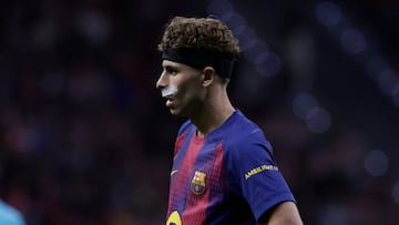 MADRID, 14/04/2026.- El centrocampista del FC Barcelona Fermín López durante el encuentro correspondiente a la vuelta de los cuartos de final de la Liga de Campeones que disputan este martes Atlético de Madrid y FC Barcelona en el estadio Metropolitano, en Madrid. EFE/ Juanjo Martín