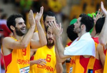 José Manuel Calderón, Sergio Rodríguez y Rudy Fernández tras finalizar el encuentro.