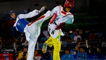 El espa&ntilde;ol Jes&uacute;s Tortosa, durante su combate ante Shuai Zhao en la prueba de taekwondo de hasta 58 kg durante los Juegos Ol&iacute;mpicos de R&iacute;o 2016