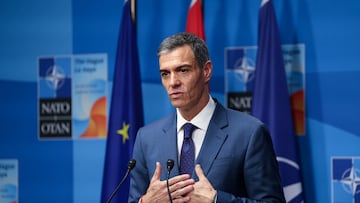 Spanish Prime Minister Pedro Sanchez attends a press conference at a NATO summit in The Hague, Netherlands June 25, 2025. REUTERS/Claudia Greco