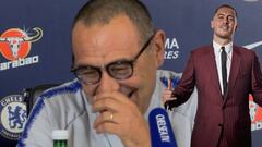 ¿Ironía?: La risa de Sarri por una pregunta sobre el Madrid y Hazard