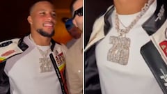 Saquon Barkley shows off insane custom diamond 26 chain after Super Bowl victory