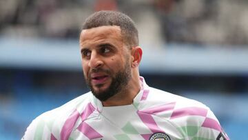 MANCHESTER, ENGLAND - MARCH 04: Kyle Walker of Manchester City looks on prior to the Premier League match between Manchester City and Newcastle United at Etihad Stadium on March 04, 2023 in Manchester, England. (Photo by Tom Flathers/Manchester City FC via Getty Images)