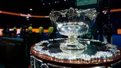 MALAGA, SPAIN - NOVEMBER 27: A detail of the Davis Cup By Rakuten Finals 2022 trophy during the Davis Cup by Rakuten Finals 2022 finals match between Canada and Australia at Palacio de los Deportes Jose Maria Martin Carpena on November 27, 2022 in Malaga, Spain. (Photo by Manuel Queimadelos/Quality Sport Images/Getty Images)