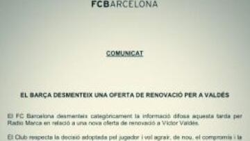 El comunicado del Bar&ccedil;a.