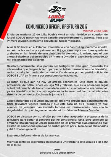 Si no vas al estadio, no podrás ver el debut de Lobos BUAP