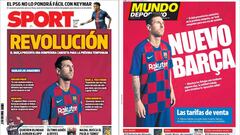 Portadas de los diarios Sport y Mundo Deportivo del d&iacute;a 4 de junio de 2019.