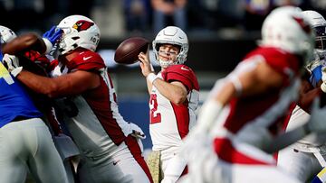 INGLEWOOD, CALIFORNIA - NOVEMBER 13: Colt McCoy #12 of the Arizona Cardinals throws the ball in the first quarter of the game against the Los Angeles Rams at SoFi Stadium on November 13, 2022 in Inglewood, California. Sean M. Haffey/Getty Images/AFP