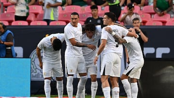 Facundo Pellistri celebrates his goal 0-2 of Uruguay during the game international friendly between Mexican National team (Mexico) and Uruguay at Empower Field at Mile High Stadium, on June 05, 2024, Denver Colorado, United States.