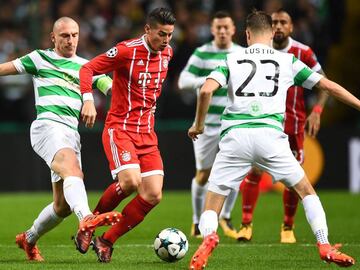 James tuvo una opci&oacute;n clara de gol en la victoria del Bayern M&uacute;nich ante el Celtic, por la fecha 4 de la Champions League.