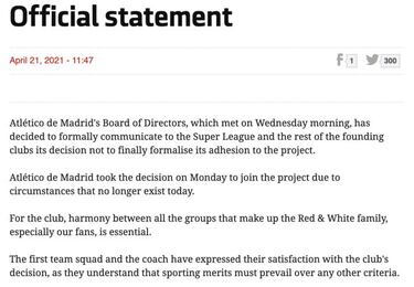 Inter and Atletico withdraw as Agnelli says European Super League is a no-go