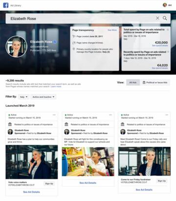 Un ejemplo de anuncio electoral pagado según las nuevas herramientas de Facebook