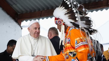 Pope Francis meets with First Nations, Metis and Inuit indigenous communities in Maskwacis, Alberta, Canada July 25, 2022.