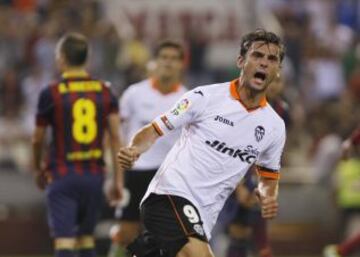 Tercera jornada de la Liga Bbva. Valencia - Barcelona. 2-3. Helder Postiga celebra el segundo gol.