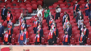 Palco presidencial del partido amisotoso entre Espa&ntilde;a y Portugal con Luis Rubiales, Pedro Sanchez y Felipe VI, 