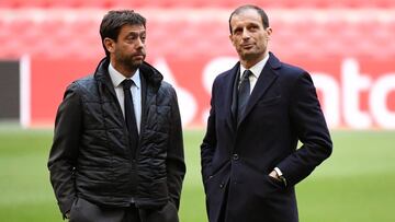 Allegri con Agnelli antes del encuentro entre Juventus y Ajax.