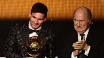 Leo Messi y Joseph Blatter.