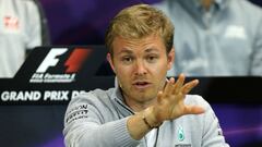 Mercedes&#039;s German driver Nico Rosberg gestures during a press conference at the Monaco street circuit in Monte-Carlo on May 25, 2016, four days ahead of the Monaco Formula One Grand Prix. / AFP PHOTO / Jean-Christophe MAGNENET