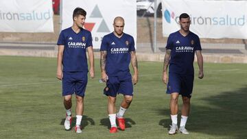 Marc Gual, Pombo y Álvaro Vázquez, en un entrenamiento.