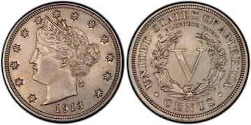 Moneda de cinco centavos de 1913 con la cabeza de la Libertad