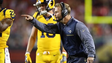 SANTA CLARA, CA - SEPTEMBER 21: Head coach Sean McVay of the Los Angeles Rams reacts to a play against the San Francisco 49ers during their NFL game at Levi&#039;s Stadium on September 21, 2017 in Santa Clara, California.   Ezra Shaw/Getty Images/AFP
 == FOR NEWSPAPERS, INTERNET, TELCOS &amp; TELEVISION USE ONLY ==