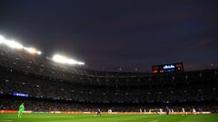 BARCELONA, SPAIN - OCTOBER 20: General view inside the stadium during the UEFA Champions League group E match between FC Barcelona and Dynamo Kyiv at Camp Nou on October 20, 2021 in Barcelona, Spain. (Photo by David Ramos/Getty Images)