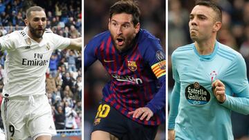 Benzema (Real Madrid), Messi (Barcelona) y Aspas (Celta)