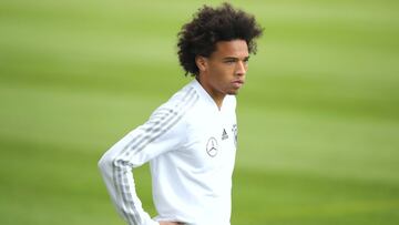 MUNICH, GERMANY - SEPTEMBER 04:  Leroy Sane of Germany looks on during a team Germany training session at Bayern Muenchen Campus on September 4, 2018 in Munich, Germany.  (Photo by Alexander Hassenstein/Bongarts/Getty Images)