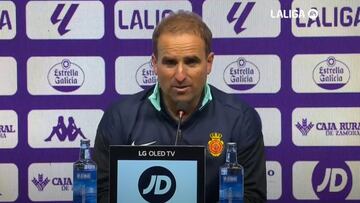 El entrenador del RCD Mallorca, Jagoba Arrasate, en la rueda de prensa posterior a la victoria 1-2 en Valladolid.
