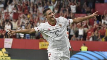 GRA328. SEVILLA, 22/08/2017.- El delantero franc&eacute;s del Sevilla CF Wissam Ben Yedder celebra celebra su gol, segundo del equipo ante el Estambul Basaksehir Fk, durante el partido de vuelta de la &uacute;ltima ronda previa de la Liga de Campeones que