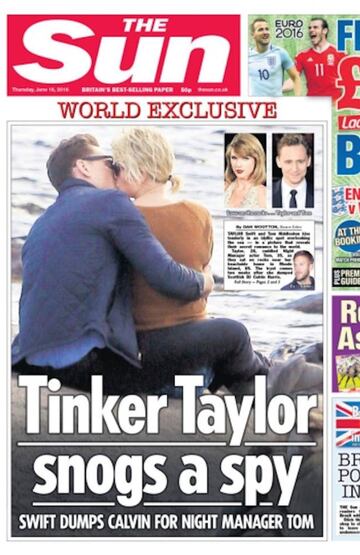 Taylor Swif y Tom Hiddleston bes&aacute;ndose. Foto: The Sun