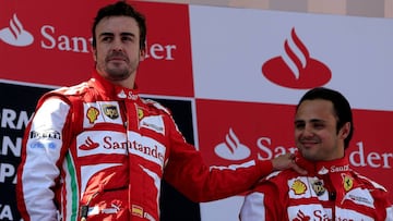 Fernando Alonso y Felipe Massa en el podio del GP de Espa&ntilde;a 2012.